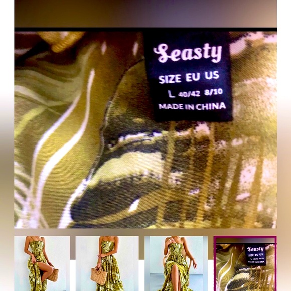 zeasty tropical palm print maxi dress with smocked bodice and slit. NEW Large - Picture 9 of 15